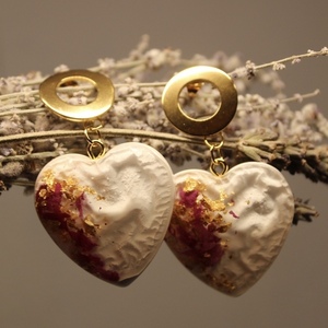 Σκουλαρίκια White hearts earrings από υγρό γυαλί. - γυαλί, μακριά, ατσάλι, μεγάλα, καρφάκι - 3
