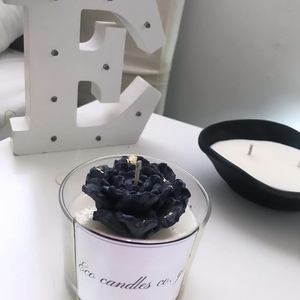 Αρωματικό κερί σόγιας σε ποτήρι με διακοσμητικό κέρινο λουλούδι - είδη δώρου, αρωματικά κεριά, κερί σόγιας - 2