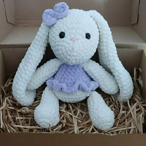 Πλεκτό βελούδινο κουνελάκι - λούτρινα, amigurumi, για παιδιά, δώρο για βάφτιση, δώρο γεννεθλίων - 3