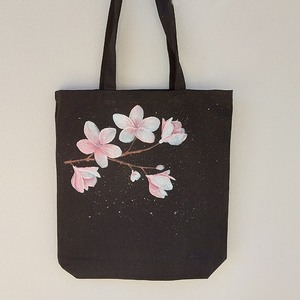 Sakura Μαύρη Τσάντα βαμβακερή 38χ42cm - ύφασμα, ώμου, all day, tote, πάνινες τσάντες