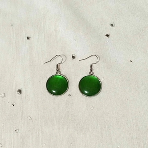 Στρογγυλά σκουλαρίκια με πράσινο καμπουσόν - μακριά, ατσάλι, boho, μεγάλα, φθηνά - 3