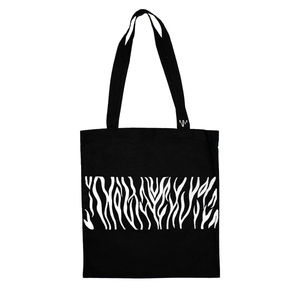 Tote Bag Μαύρη Υφασμάτινη Animal Print Λευκό 48x32 - ύφασμα, ώμου, all day, tote, πάνινες τσάντες