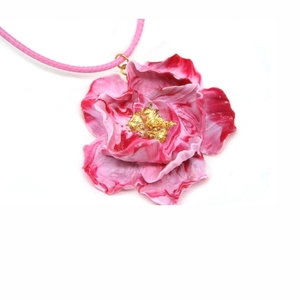 Κολιέ Charm ροζ λουλούδι Polymer clay - επιχρυσωμένα, πηλός, ατσάλι