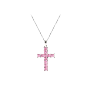 Ατσάλινος ασημί σταυρός με ροζ ζιργκόν 3,7εκ , 6γρ. - σταυρός, κοντά, ατσάλι, ζιργκόν, φθηνά - 2
