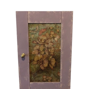 Ξύλινο χειροποίητο ντουλαπάκι τοίχου με ράφι , Μωβ Λουλούδι - ξύλο, οργάνωση & αποθήκευση
