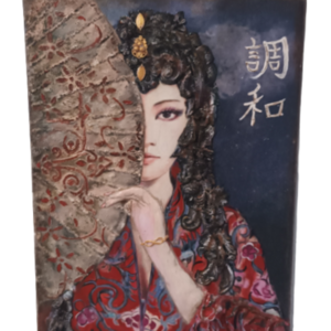 Χειροποίητο έργο σε καμβά "Geisha" 40 x 30 cm με μικτές τεχνικές και διάφορα χρώματα-Αντίγραφο - πίνακες & κάδρα, καμβάς