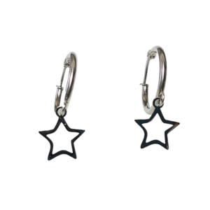 Ατσάλινα σκουλαρίκια κρίκοι με αστέρια - επάργυρα, μικρά, ατσάλι, φθηνά