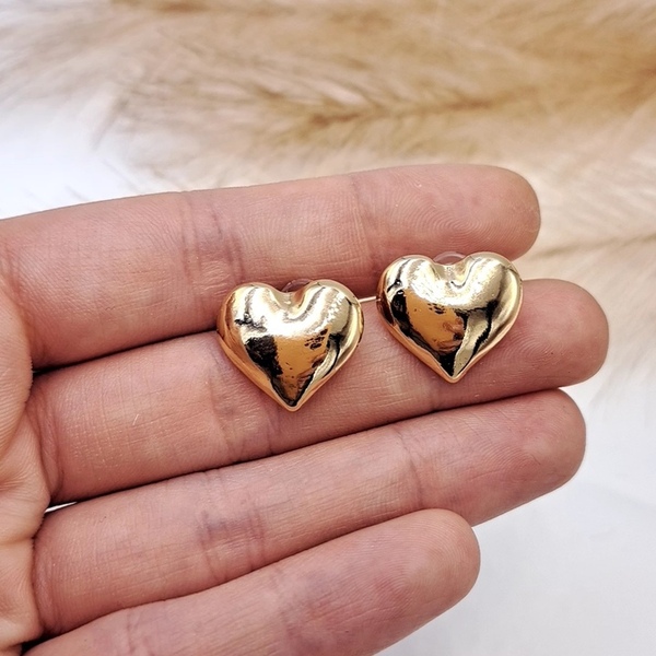 Σκουλαρίκια καρδιά χρυσό - ορείχαλκος, ασήμι 925, boho, νυφικά - 2