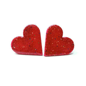 Be my Valentine - Σκουλαρίκια καρδιές από πηλο - καρδιά, πηλός, μικρά, ατσάλι, αγ. βαλεντίνου - 2