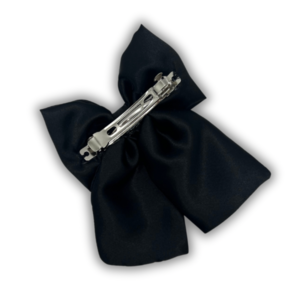 Black satin bow - ύφασμα, φιόγκος, για τα μαλλιά, hair clips - 3