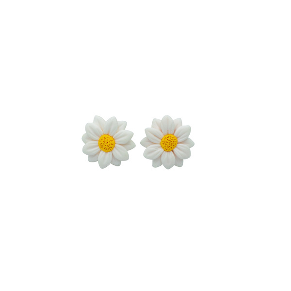 Σκουλαρίκια άσπρες μαργαρίτες από πολυμερικό πηλό - πηλός, λουλούδι, μικρά, ατσάλι