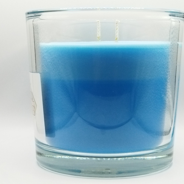 Χειροποίητο Αρωματικό Κερί 700γρμ σε γυάλινο βάζο 13εκ χ 13εκ θαλασσί με άρωμα αγιόκλημα - αρωματικά κεριά - 2