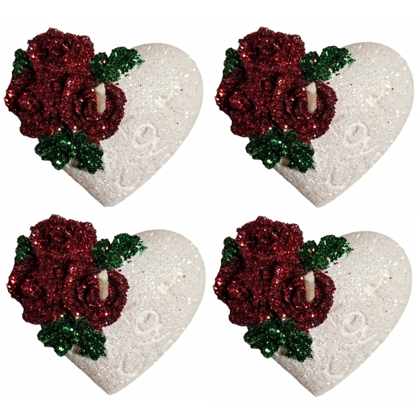 Δώρο Αγίου Βαλεντίνου σετ 4 αρωματικά κεριά καρδιές με γκλίτερ λευκό-κόκκινο-πράσινο 5×4,8×3cm/τμχ - κερί, αρωματικά κεριά, αγ. βαλεντίνου, κεριά & κηροπήγια