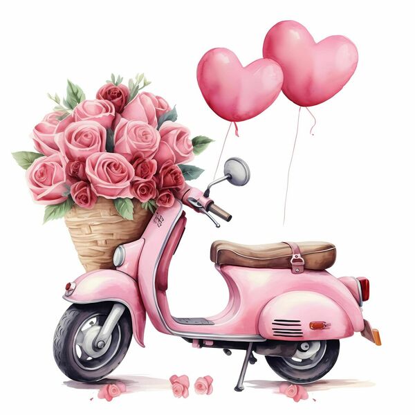 Αφίσα - Poster Valentine Scooter with a rose 3, 21x30εκ. - αφίσες