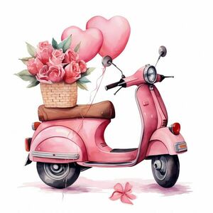 Αφίσα - Poster Valentine Scooter with a rose 12, 21x30εκ. - αφίσες