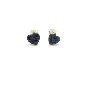 Μικρά καρφωτά μαύρα σκουλαρίκια καρδούλες με στρας, από Aσήμι 925° - στρας, ασήμι 925, καρδιά, μικρά, αγ. βαλεντίνου - 3