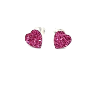 Μικρά καρφωτά φούξια σκουλαρίκια καρδούλες με στρας, από Aσήμι 925° - στρας, ασήμι 925, καρδιά, μικρά, αγ. βαλεντίνου