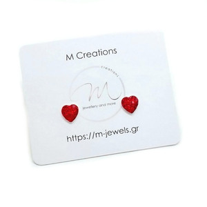 Μικρά καρφωτά κόκκινα σκουλαρίκια καρδούλες με στρας, από Aσήμι 925° - στρας, ασήμι 925, καρδιά, μικρά, αγ. βαλεντίνου - 2