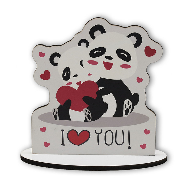 Ξύλινο σταντ “Θα σ’ αγαπώ για….Panda”, 11x12,5 εκ. - ξύλο, χαρτί, διακοσμητικά, ζευγάρια, ζωάκια