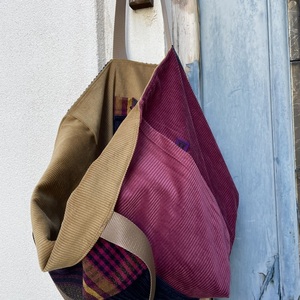 Χειροποίητη τσάντα ώμου oversized διπλής όψης κοτλέ ύφασμα naomi - δέρμα, ώμου, μεγάλες, all day - 3