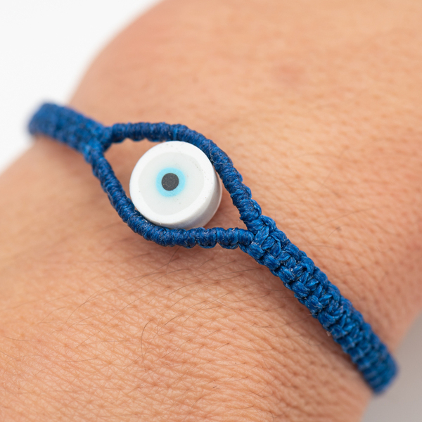 Γυναικείο βραχιόλι μακραμέ ματάκι μπλε από κορδόνι - Womens dark blue macrame bracelet Evil Eye made from thread. - νήμα, μαμά, boho, χεριού, αυξομειούμενα - 4