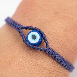 Γυναικείο βραχιόλι μακραμέ ματάκι μώβ από κορδόνι - Womens purple macrame bracelet Evil Eye made from thread - νήμα, μαμά, boho, χεριού, αυξομειούμενα - 2