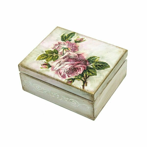 Κουτί ξύλινο με τριαντάφυλλα - ξύλο, χαρτί, διακοσμητικά