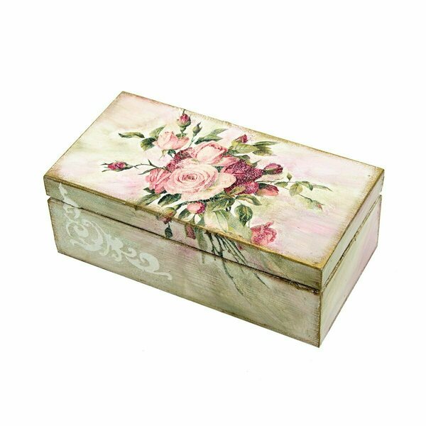 Κουτί παραλληλόγραμμο ξύλινο με τριαντάφυλλα - ξύλο, χαρτί, διακοσμητικά