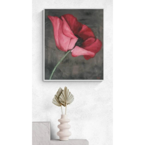 Πίνακας σε Καμβά "Poppy Dream" -Πρωτότυπο -Χειροποίητος -Ακρυλικά Χρώματα- 54 Χ 65 εκ- Κόκκινο/Γκρι - πίνακες & κάδρα, ακρυλικό, πίνακες ζωγραφικής - 4