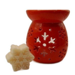 Κόκκινος Κεραμικός Αρωμστιστής Χιονονιφάδα 12x10εκ - ρεσώ & κηροπήγια, πρωτότυπα δώρα, soy wax
