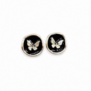 Vintage butterfly earring/ Σκουλαρίκια vintage με πεταλούδα σε χρώμα μαύρο με χρυσό - ασήμι, ορείχαλκος, καρφωτά, boho, νυφικά - 2