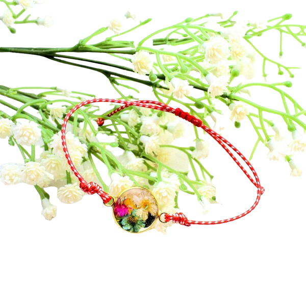 Βραχιόλι μάρτης με υγρό γυαλί και λουλούδια - γυαλί, κορδόνια, λουλούδι, αυξομειούμενα