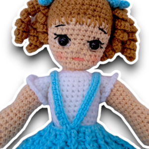 Πλεκτή κούκλα Κατερίνα 31εκ με γαλάζια ρούχα, χειροποίητη, σε κουτί δώρο, για κορίτσι - κορίτσι, δώρο, λούτρινα, παιχνίδια, amigurumi - 3