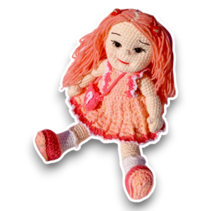 Κούκλα Μαρία 38 εκ με πορτοκαλί ρούχα σε κουτί δώρο για κορίτσι - κορίτσι, δώρο, λούτρινα, παιχνίδια, amigurumi - 3