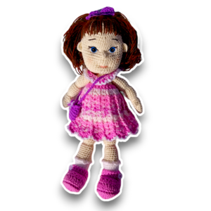 Κούκλα Lili 38 εκ. σε λιλά ρούχα πλεκτή, χειροποίητη, σε κουτί δώρο για κορίτσι - κορίτσι, δώρο, λούτρινα, amigurumi, κούκλες