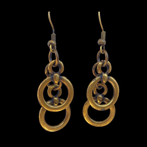 Κρεμαστά σκουλαρίκια με διπλό κρίκο ορείχαλκος 5 εκ σε bronze αντικέ και ασημί - ορείχαλκος, μικρά, κρεμαστά, γάντζος, φθηνά - 5