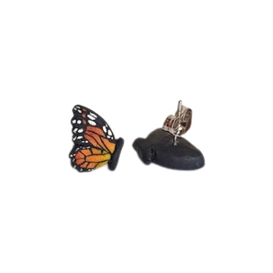 Καρφωτά σκουλαρίκια μισή πεταλούδα - πηλός, πεταλούδα, μικρά, ατσάλι, boho - 2