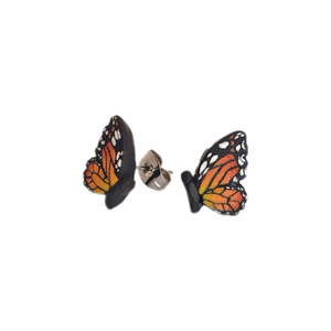 Καρφωτά σκουλαρίκια μισή πεταλούδα - πηλός, πεταλούδα, μικρά, ατσάλι, boho - 4
