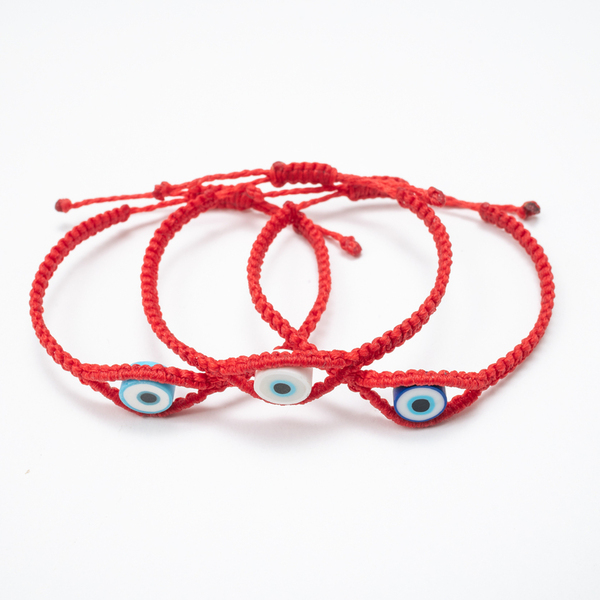 Γυναικείο βραχιόλι μακραμέ ματάκι κόκκινο από κορδόνι - Womens red macrame bracelet Evil Eye made from thread - νήμα, μαμά, boho, χεριού, αυξομειούμενα