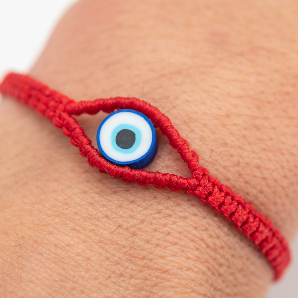 Γυναικείο βραχιόλι μακραμέ ματάκι κόκκινο από κορδόνι - Womens red macrame bracelet Evil Eye made from thread - νήμα, μαμά, boho, χεριού, αυξομειούμενα - 2