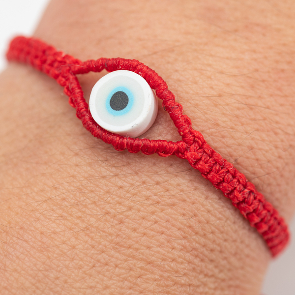 Γυναικείο βραχιόλι μακραμέ ματάκι κόκκινο από κορδόνι - Womens red macrame bracelet Evil Eye made from thread - νήμα, μαμά, boho, χεριού, αυξομειούμενα - 4