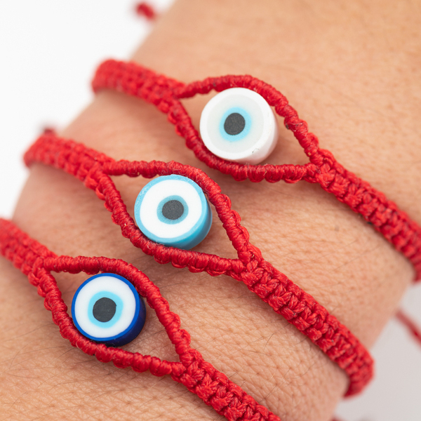 Γυναικείο βραχιόλι μακραμέ ματάκι κόκκινο από κορδόνι - Womens red macrame bracelet Evil Eye made from thread - νήμα, μαμά, boho, χεριού, αυξομειούμενα - 5