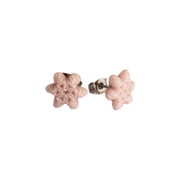 Σκουλαρίκια ροζ χιονονιφάδες - πηλός, μικρά, ατσάλι, χιονονιφάδα - 2