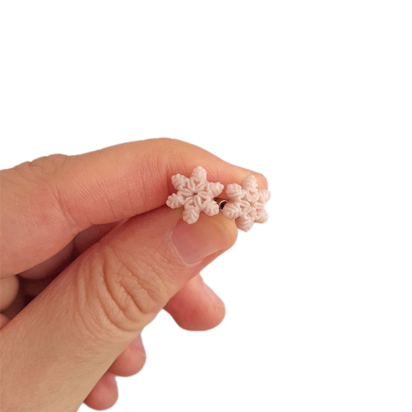 Σκουλαρίκια ροζ χιονονιφάδες - πηλός, μικρά, ατσάλι, χιονονιφάδα - 4