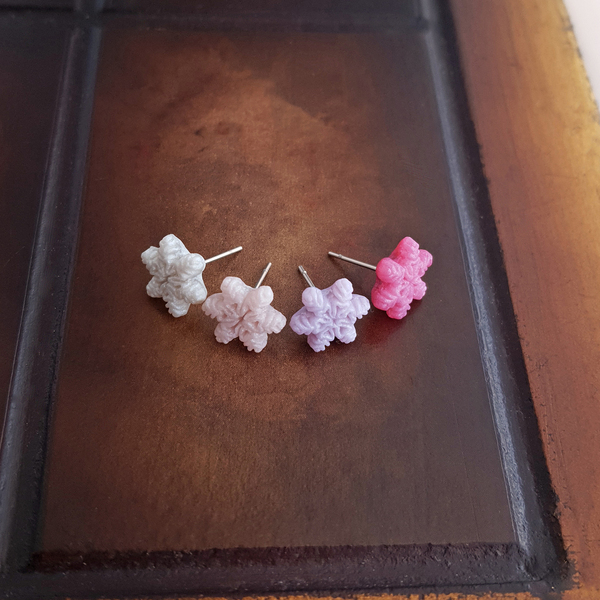 Σκουλαρίκια ροζ χιονονιφάδες - πηλός, μικρά, ατσάλι, χιονονιφάδα - 5