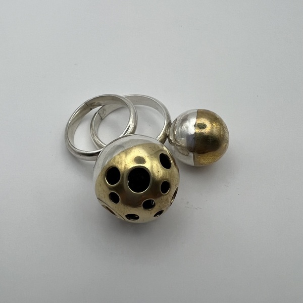 Brass Planet Sphera σετ απο 2 δαχτυλίδια ασήμι 925 με ορειχάλκινη λεπτομέρεια - ασήμι 925, γεωμετρικά σχέδια, χειροποίητα, σταθερά - 4