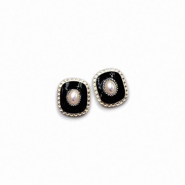 Vintage black earings Σκουλαρίκια vintageσε μαύρο χρώμα με άσπρο - ορείχαλκος, καρφωτά, μικρά, boho, πέρλες