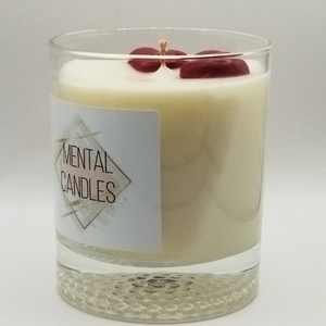 Χειροποίητο αρωματικό κερί λευκό 320γρμ σε γυάλινο ποτήρι 10εκχ 8εκ με άρωμα βανίλια και δύο κόκκινες καρδιές - γυαλί, κερί - 4