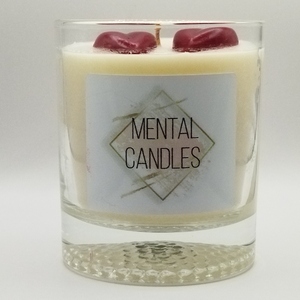 Χειροποίητο αρωματικό κερί λευκό 320γρμ σε γυάλινο ποτήρι 10εκχ 8εκ με άρωμα βανίλια και δύο κόκκινες καρδιές - γυαλί, κερί - 5