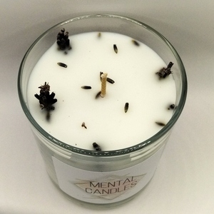 Αρωματικό κερί 200γρμ λευκό σε γυάλινο βάζο 9εκΧ8εκ με άρωμα λεβάντας και αποξηραμένη λεβάντα - αρωματικά κεριά - 2